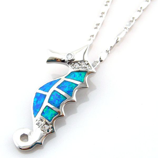 

sea animal jewelry;fashion sea horse opal pendant mexican fire opal necklace 925 stamped, Silver