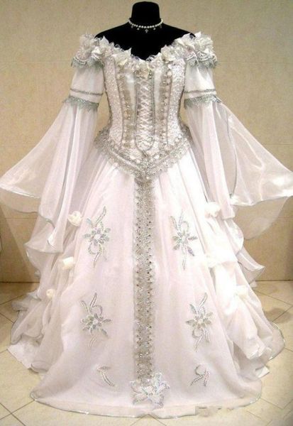 

medieval wedding dress witch celtic tudor renaissance costume victorian gothic lotr larp handfasting wicca narnia pagan wedding go1419365, White
