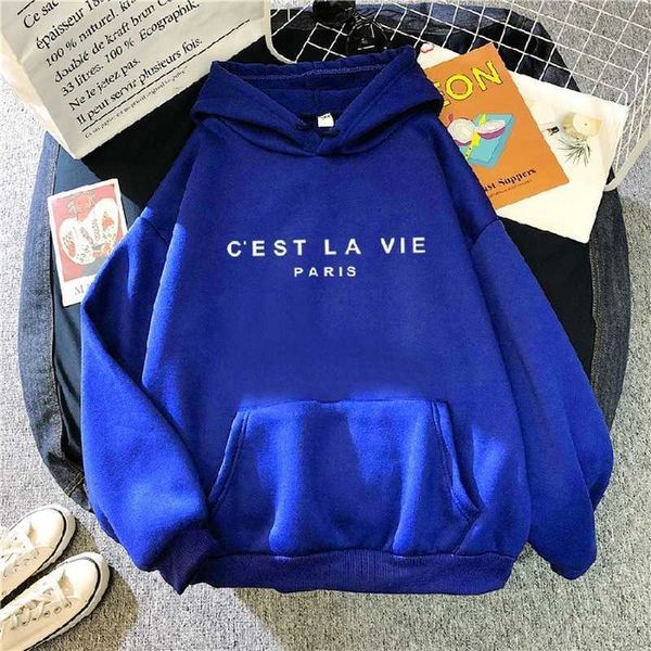 

hooded Mens print Hoddie Sweatshirts new Fashion letter sweater women's spring long-sleeved lazy style loose top, Blue