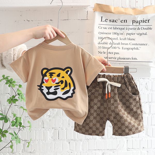 

clothing sets fashion toddler sport 2pcs suit baby boys outfits summer short sleeve cotton cartoon tshirt and full print letter shorts 2305, White