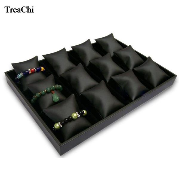 

boxes 12 grids convenience jewelry display case bangle bracelet display pillow box black pu velvet cushion watch holder tray, Black;white