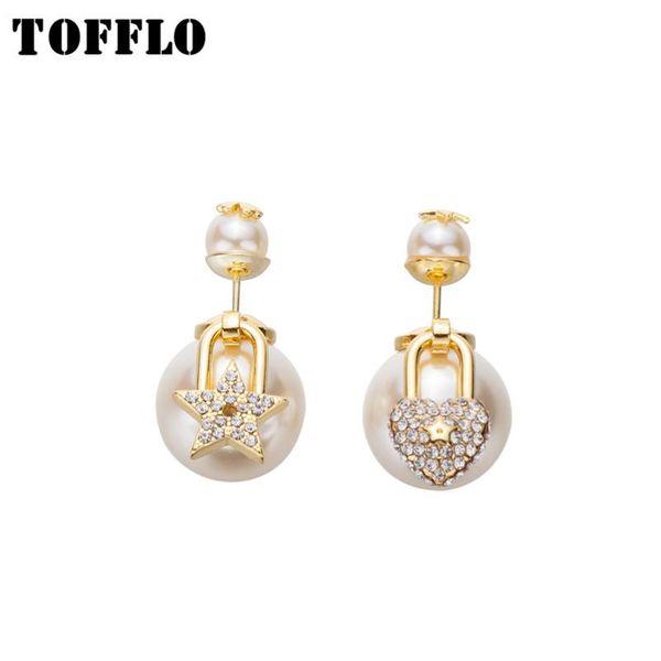 

knot tofflo jewelry front and back size double pearl star heart pendant zircon earrings, Silver