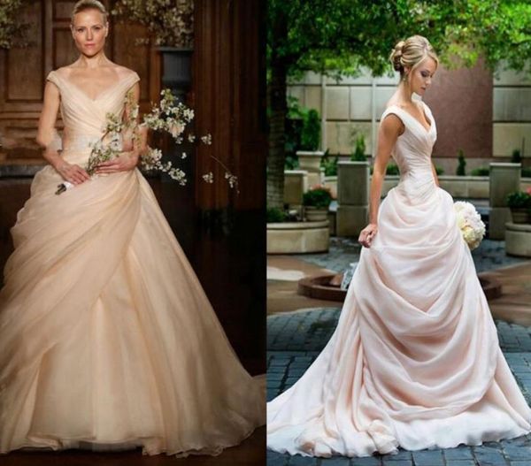 

blush pink pick up ball gown wedding dresses long v neck side draped princess bride bridal gowns vestido de novia4521260, White
