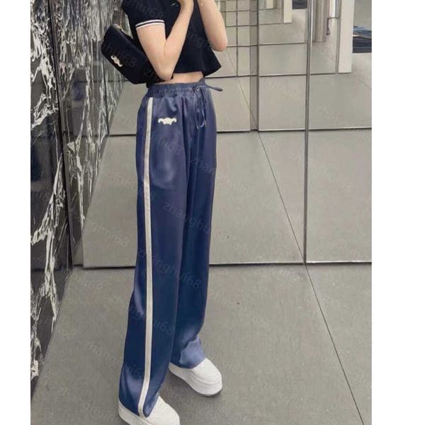 

23ss womens designer clothing womens pants embroidery stitching flash leg casual pants long pants elastic waist drawstring trousers women cl, Black;white