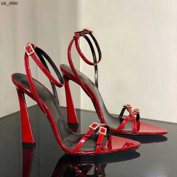 

sandals new stiletto heels sandals luxury designer narrow band water drill buckle decorative stilettos11cm super high ankle strap evening sh, Black