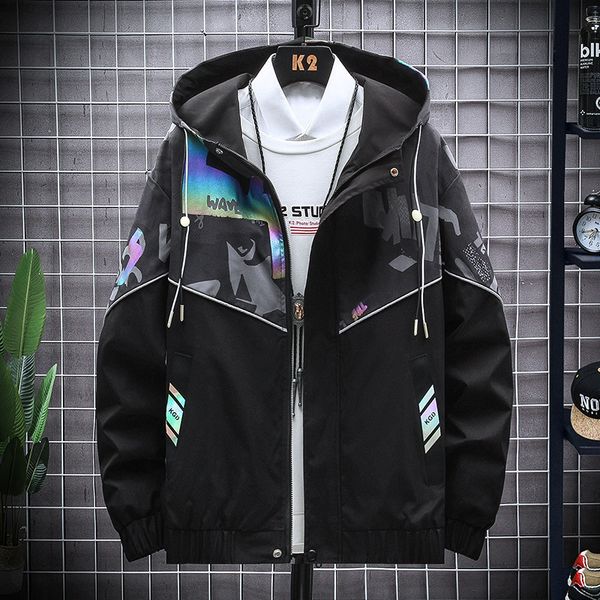 

men s jackets 2023 spring autumn men fashion jacket hooded camouflage reflective trendy streetwear mens bomber coat zipper size 6xl 230522, Black;brown