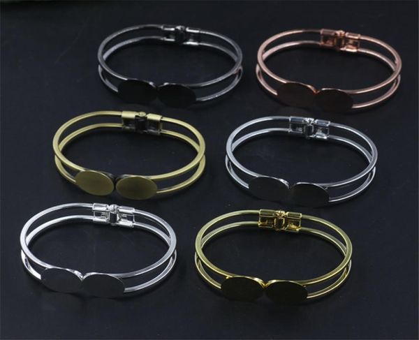 

boyute new 5pcs round 18mm cabochon base bangles 6 colors plated diy cuff bangle bracelet blanks jewelry4352866, Slivery;crystal