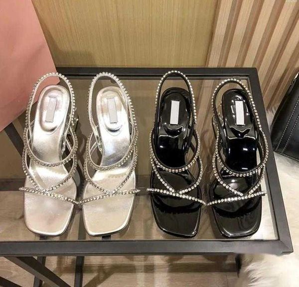 

dress shoes summer european and american women's high heels rhinestone heel square head fashion sandals, Black
