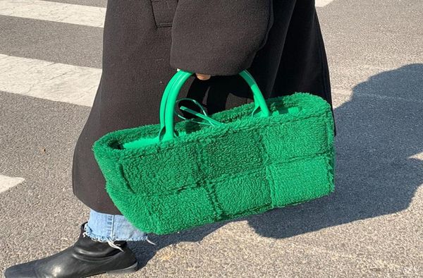 

evening bags faux fur weave lattice large tote bag winter highquality lambswool plush women039s handbag shopping4817559