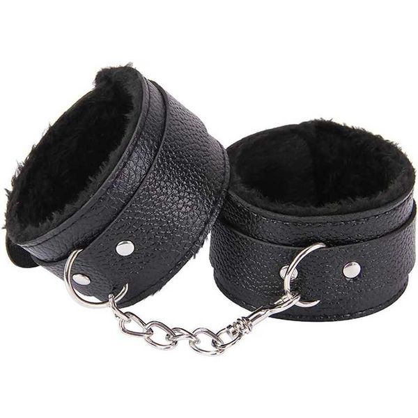 

factory outlet adjustable ankle bracelets sm plush pu leather fetishism cuffs set handcuffs restraint toys