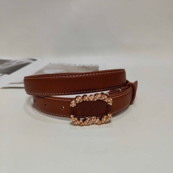 

fashion women leather belt luxury designer belt width 2.3cm smooth buckle seam line lychee grain womens jeans dress accessories thin waist b, Black;brown