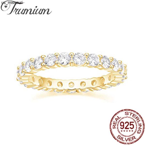 

band rings trumium ring silver 925 wedding ring round zirconia diamond full eternity stackable engagement ring for women jewelry 2mm j230522
