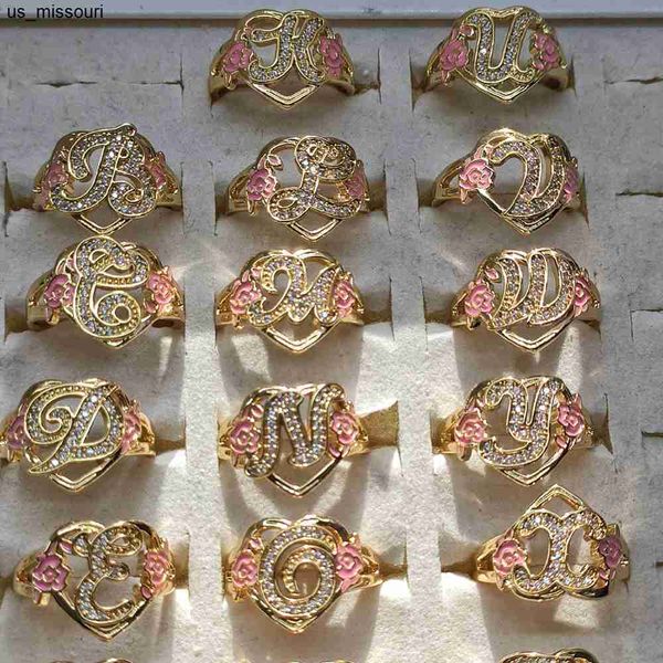 

band rings duoying custom initials heart adjustable ring for women personalized enamel flower az letter rings hiphop fashion jewelry gifts j, Silver