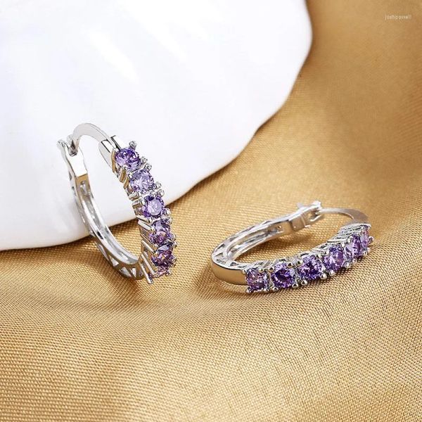 

hoop earrings s925 sterling silver 20mm charm purple circle zircon for women fashion engagement anniversary gift jewelry, Golden