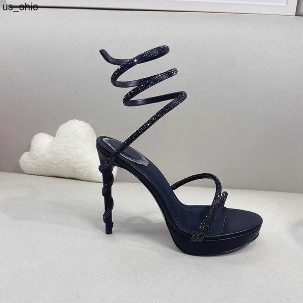 

sandals rhinestone 13cm stiletto heel sandals women platform sandals super high shoe fashion luxury designer dress shoes satin snakeshaped c, Black