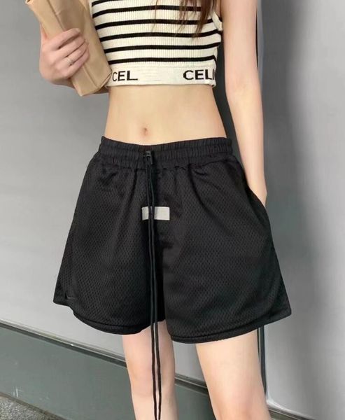 

2023 new man sports casual basketball shorts woman solid loose double layer breathable mesh high street short pants, White;black