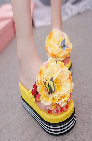 

flowers women039s shoes new sandals women clip toe slippers summer women summer drag high heel wedge heel beach leisure13531054, Black