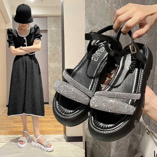 

sandals womens sequined sandals in summer new piano thick soled slippers wear open toed rhinestone joker beach flip flops 230417, Black