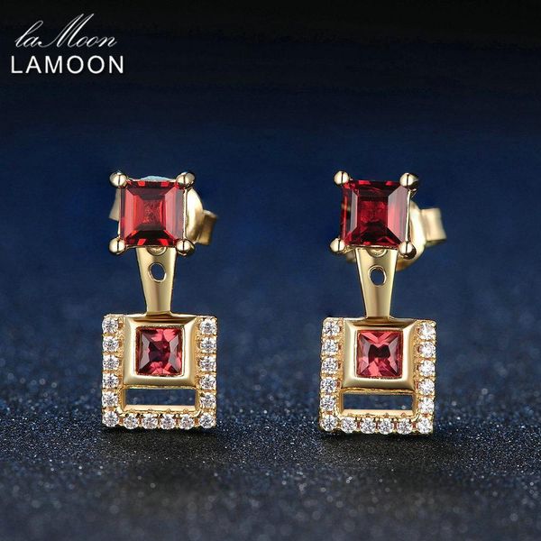 

knot lamoon multifunction 3mm 1ct 100% natural red garnet s925 sterling silver drop earrings fine jewelry for women lmei014