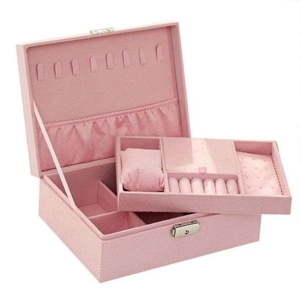 

boxes high grade european style large capacity double layer jewelry storage box earrings necklace ring necklace display, Black;white