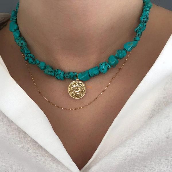 

necklaces boho bule natural stone necklaces stainless steel pendants women necklace fashion choker necklace party jewelry gift, Silver