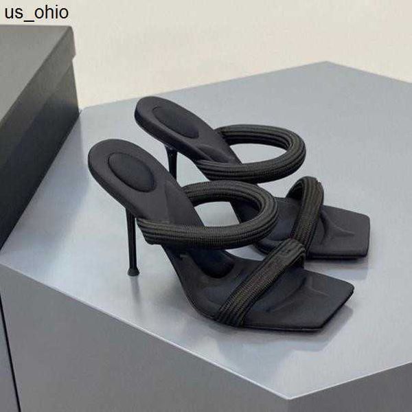 

sandals 2022 luxury a wang webbing black high heel slippers and sandals women new soft bottom stiletto highheeled cat heels ladies banquet h