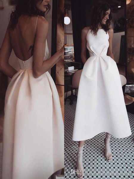 

little satin short prom dresses simple ruched backless tea length formal prom dresses party gowns with pocket ogstuff v3789027, Black