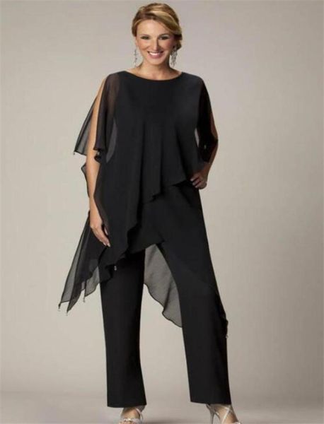 

black sleeveless chiffon mother pantsuits women 2 pieces mother of the bride dress custom made formal party gowns mother039s su6919603, Black;red