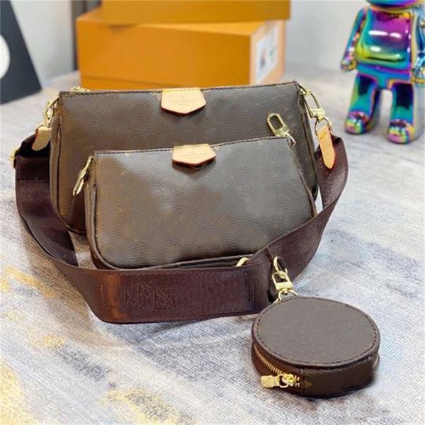 

designer 3 piece set multi pochette accessoires bags women old flower brown grid leather chain shoulder bags classic black clutch luxury han