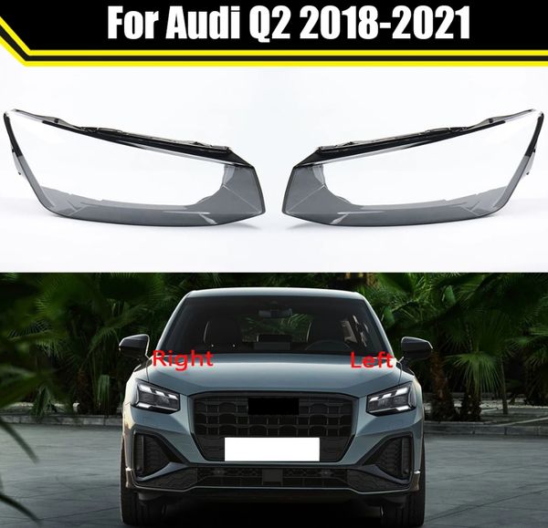 

car front headlight cover for audi q2 2018-2021 headlamp lampshade lampcover head lamp light covers glass lens shell