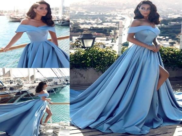 

2017 elegant light blue off the shoulders front split evening dress modern arabic formal party prom gown1236541, Black;red
