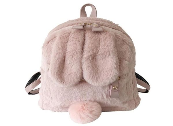 

women ears backpack faux fur shoulder bag fluffy school bag satchel rucksack3854202