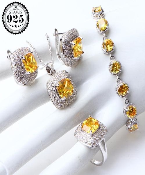

costume jewelry sets yellow cubic zirconia silver 925 jewelry earrings for women wedding ring necklace pendant set gifts box cx2006504909, Slivery;golden