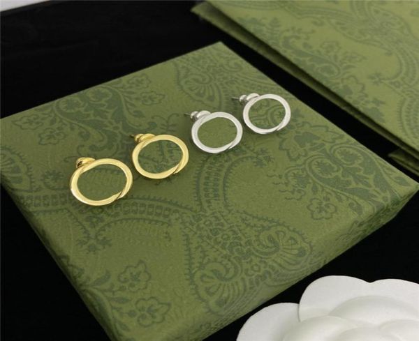 

vintage glossy golden silver earrings charm interlocking letters designer ear studs embossed stamp dangler with box3521314
