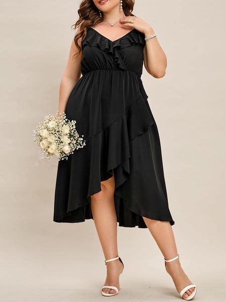 

plus size dresses plus size black summer midi dress for women v neck loose elegant a line party cocktail dresses large size clothing 230520
