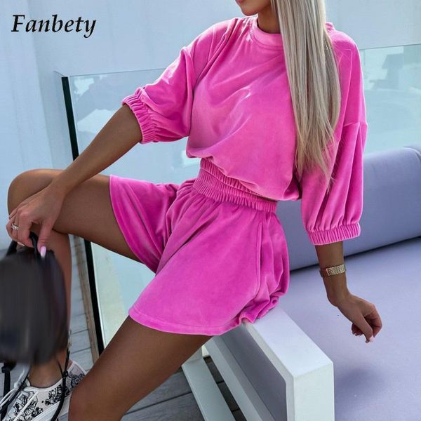 

women s two piece pant solid half sleeve and short pieces set 2023 elegant velvet sports suit ladies summer fashion elastic waist 230522, White