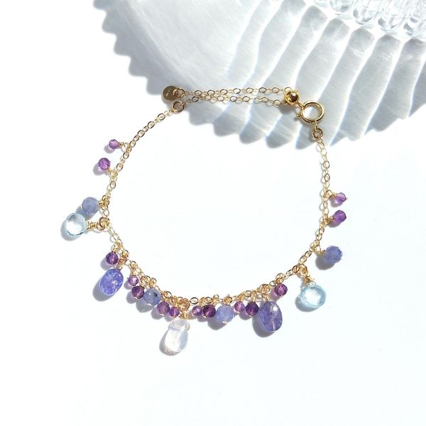 

bangle lii ji gemstone 14k gold filled adjustable chain bracelet natural lavender quartz tanzanite amethyst z handmade jewelry, Black