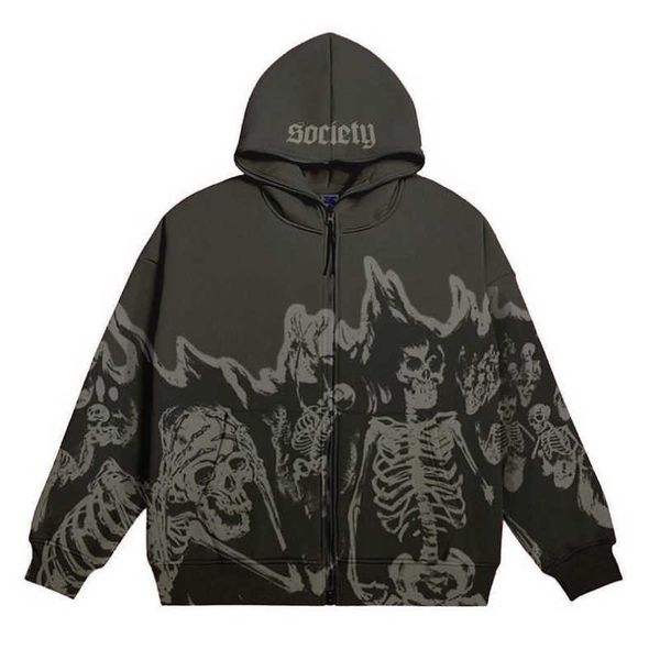 

Men Sweatshirts Fashion Mens Anime Skull Hoodies Hoddie Women Vintage Gothic Zip Up Long Sleeve Streetwear Loose Coats Harajuku Letter Print Hooded, Ea00623-grey