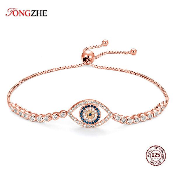 

bangle 925 sterling silver charm bracelets for women blue cz tennis evil eye bracelet rose gold jewelry gifts for men box chain, Black