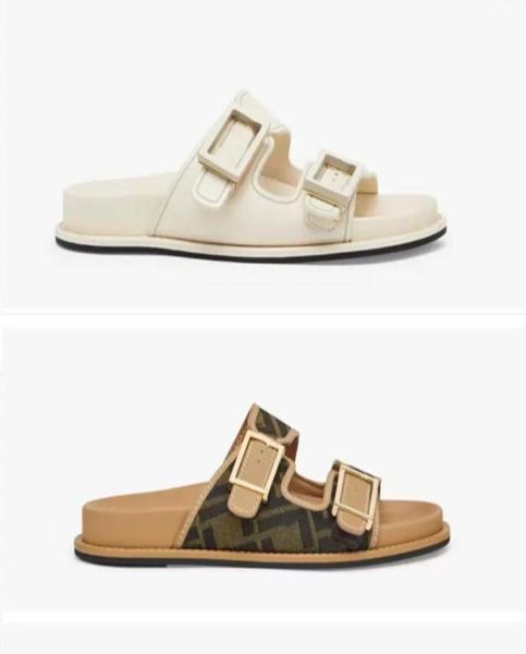 

2022 latest popular double band flat sandals decorative buckle decorated with patterned jacquard fabric light brown leather edge w8424591, Black