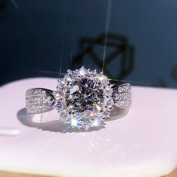 

1 ct engagement jewelry for women mosang diamond three rows full diamond open ring, Golden;silver