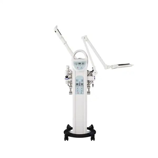

2023 9 in 1 skin scrubber high frequency ultrasonic galvanic vacuum spray magnifying lamp facial steamer multifunction machine, Black;white