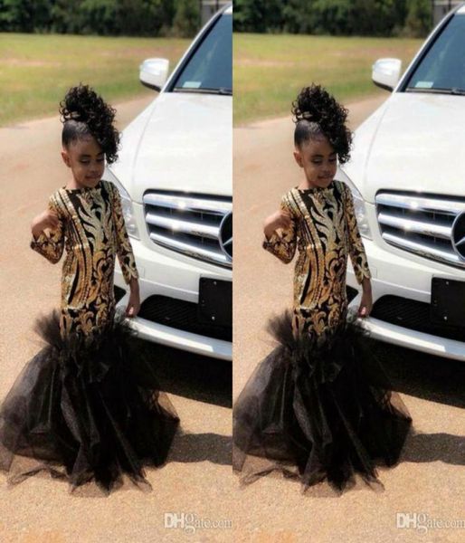 

2019 black and gold mermaid flower girl dresses with sequins lace ruffle train girls pageant dress plus size formal little prom pa7426723, White;blue