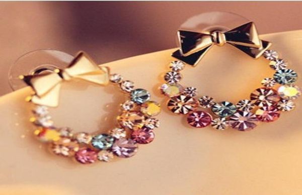

full diamond bow earrings stud retro exquisite flower women earrings charms jewelry for party gift wedding 2017 6968558, Golden;silver