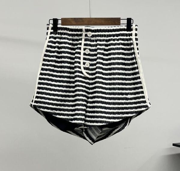 

women short new fashion clothing c vintage striped false placket elasticated waist shorts, White;black