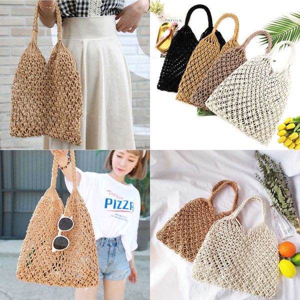 

nxy new hollow out shoulder bags fashion cotton rope fishing net bag women's knitting handbag summer beach totes 230424