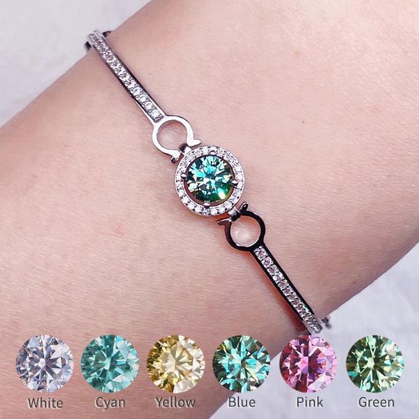 

bangle luxury real moissanite tennis bracelet diamond tennis chain adjustable bangle blue pink yellow gemstone s925 silver for women, Black