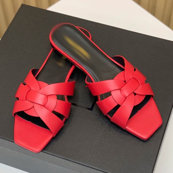 

2023 fashion women sandals genuine leather slippers summer flat stylist slides ladies beach sandal party wedding slipper with box -k0042, Black