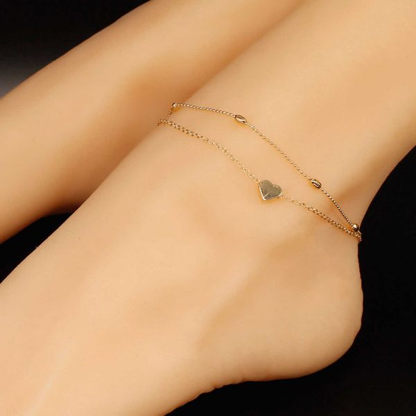 

anklets new fashion gold color heart anklet multilayers adjustable anklet for women summer bracelet on foot beach party leg chains g220519, Red;blue