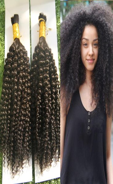 

mongolian loose afro kinky curly crochet braids micro braiding 200g braiding hair bulk loose hair 2pcs human braiding hair bulk3967557, Black